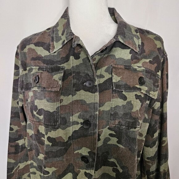 John + Jenn Jacket Womens Medium Green Camouflage Button Front Casual - Picture 3 of 10